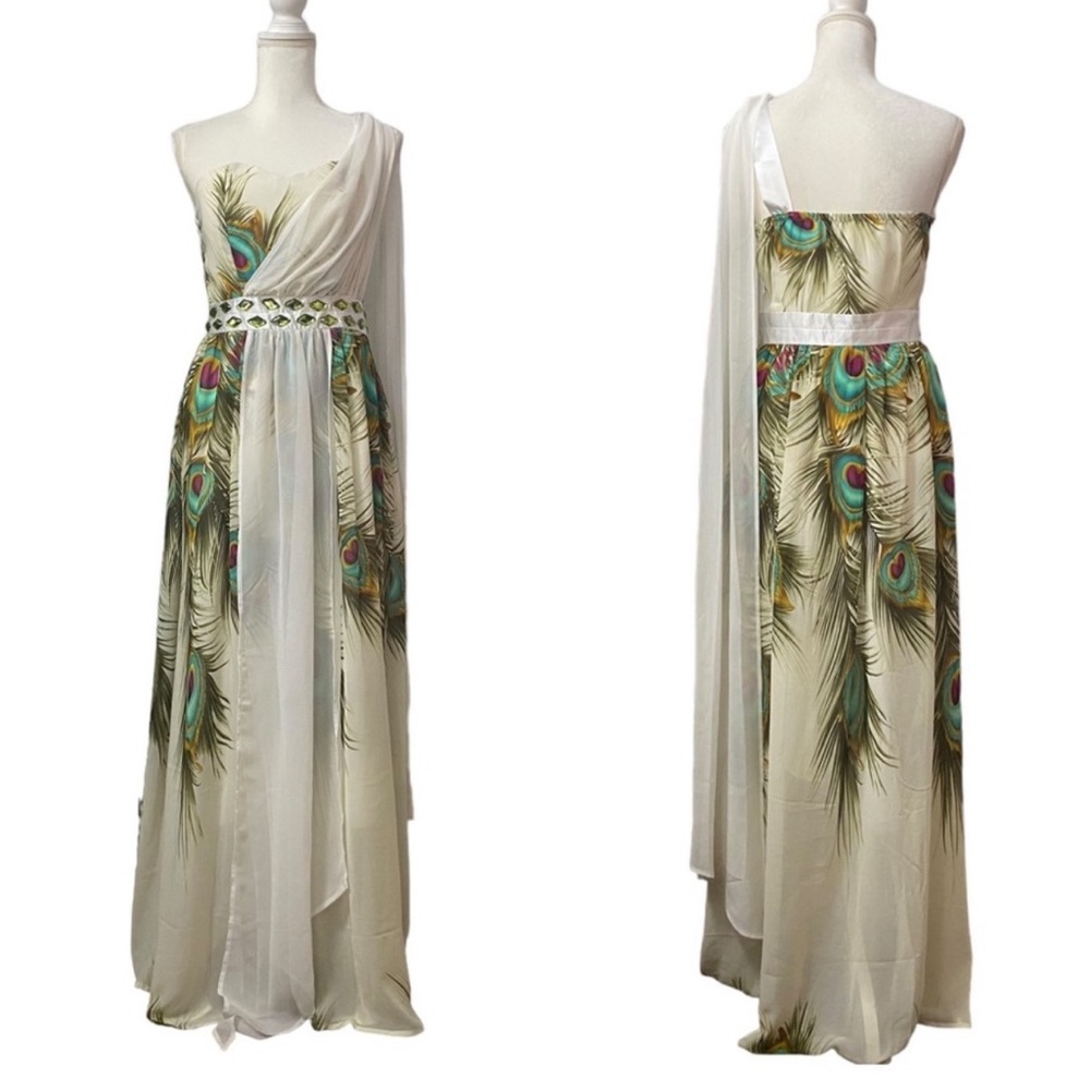 Angel Fashion Peacock one shoulder dress - size Large